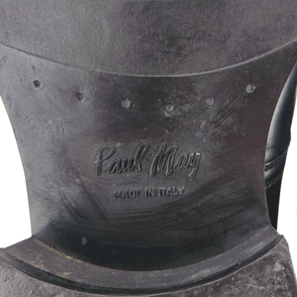 Vintage Paul May Italy Black Leather Chukka Ankle Boots Mens 9W Wide Tall Heels - Picture 9 of 11
